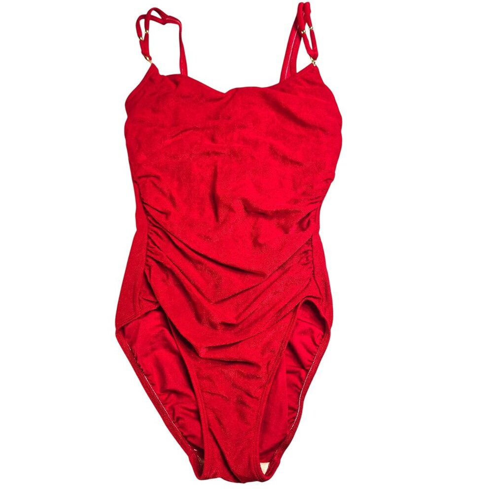 Vintage Roxanne One Piece Swimsuit Red Size 34b Small Ruched Beach Textured